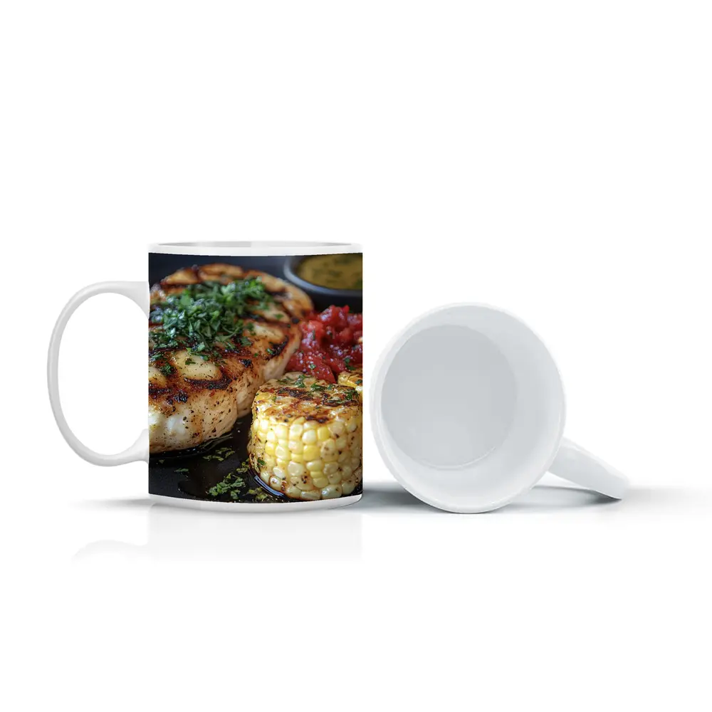 Grilled Fish Corn Tomato Salsa Dark Plate – Mugs