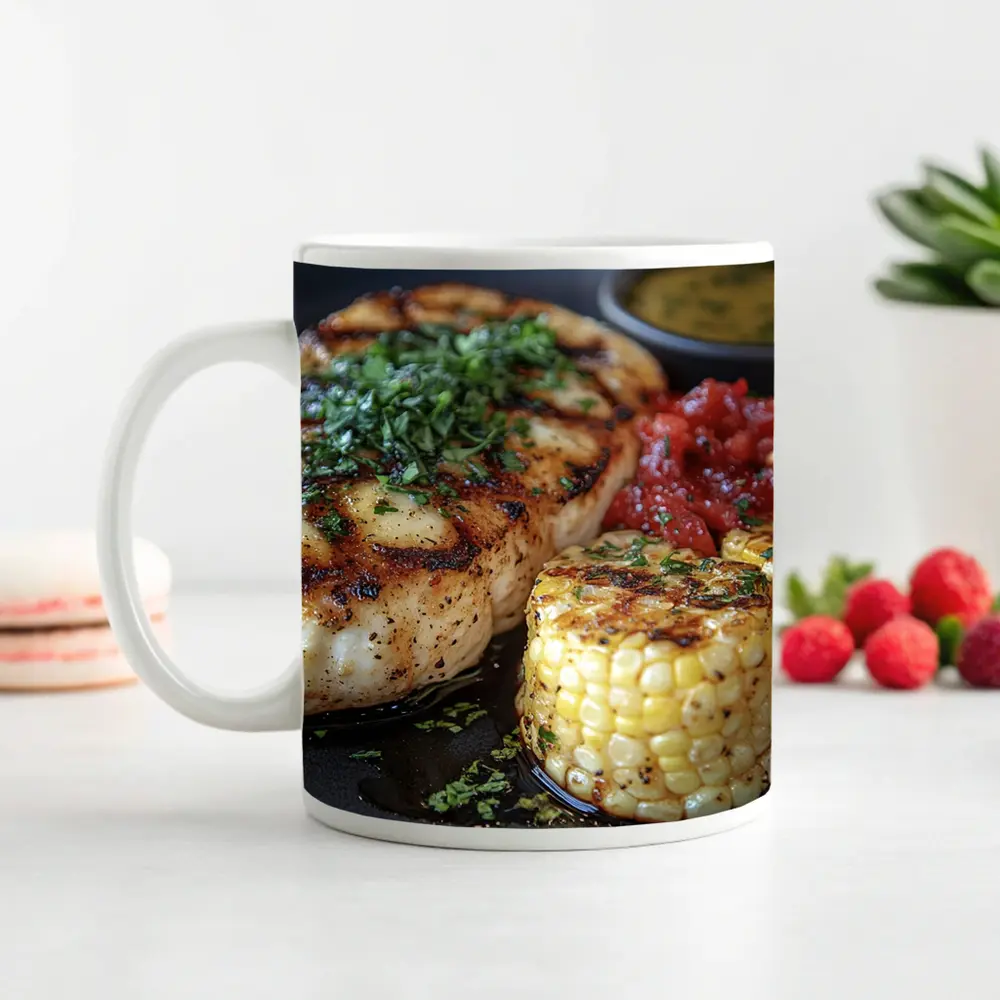 Grilled Fish Corn Tomato Salsa Dark Plate – Mugs