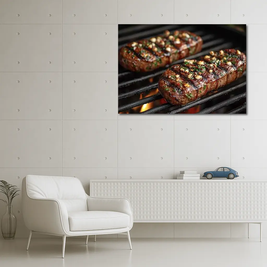 Grilled Steaks Over Open Flame Grill – Wall Art