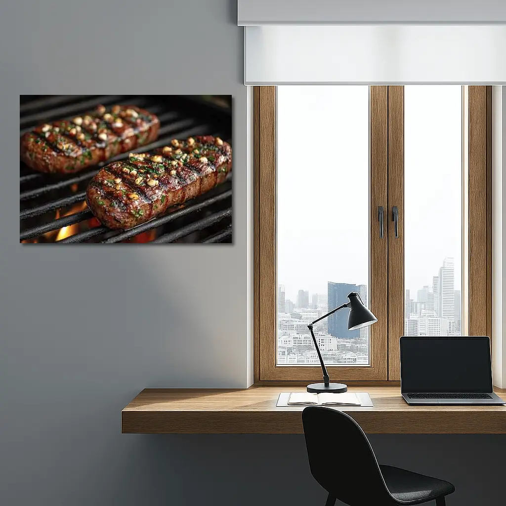 Grilled Steaks Over Open Flame Grill – Wall Art