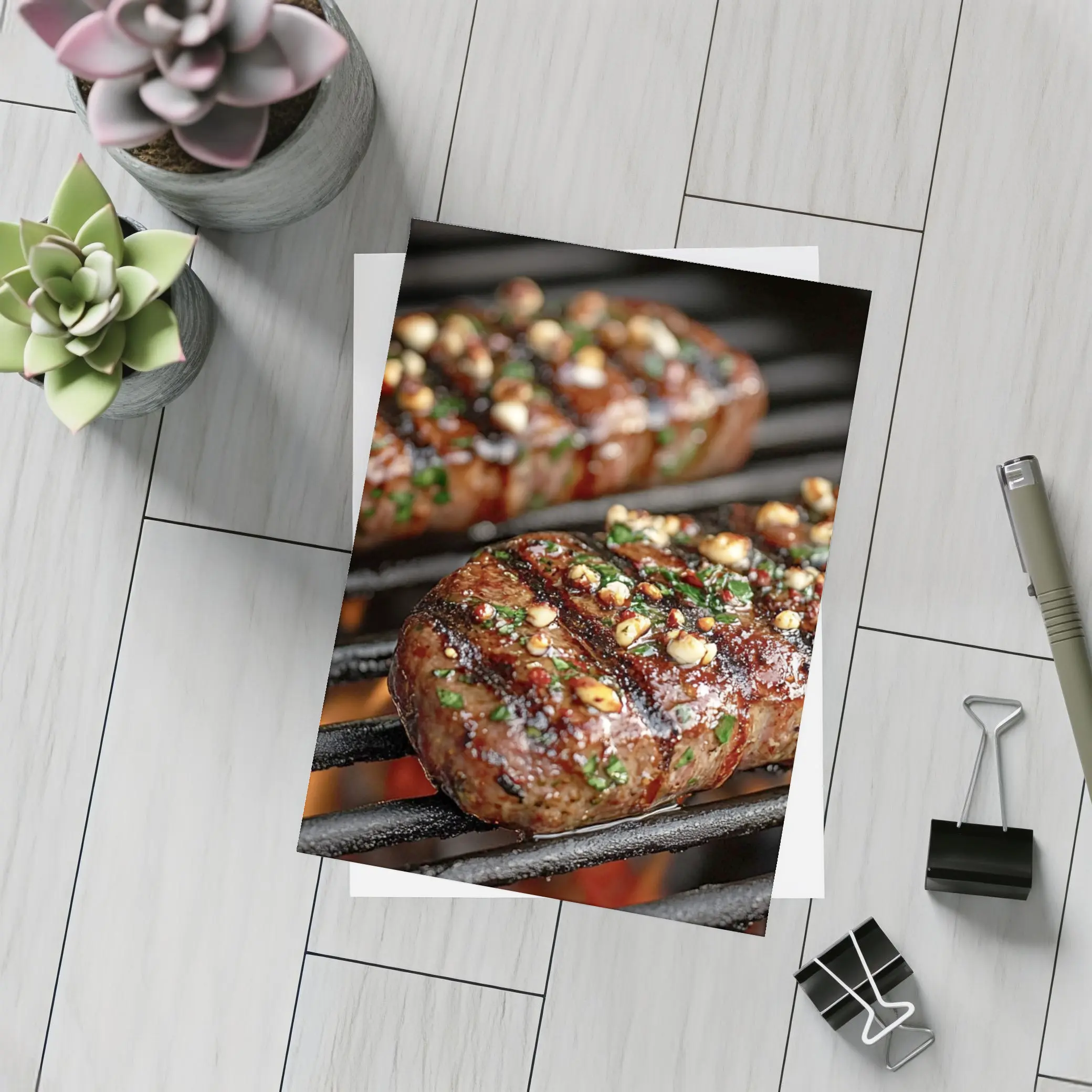 Grilled Steaks Over Open Flame Grill – Postcards