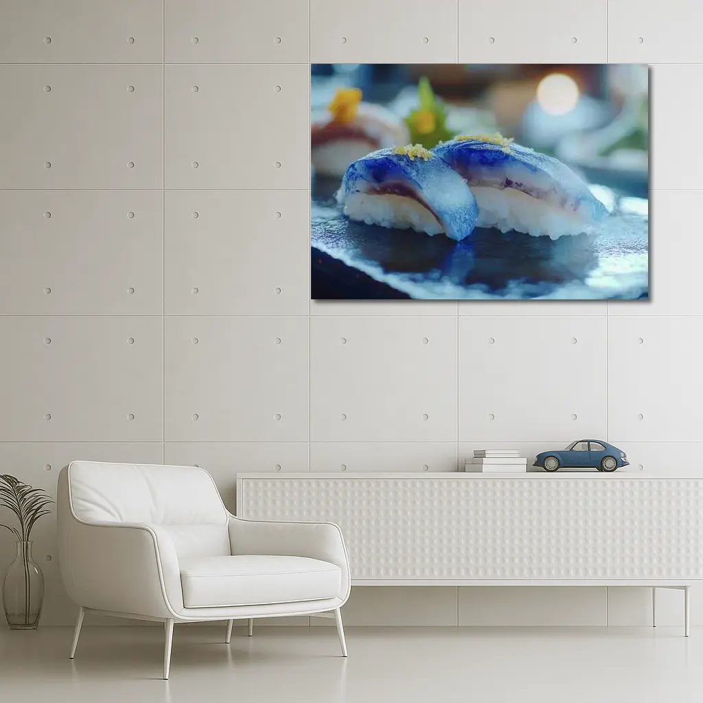 Blue Nigiri Sushi On Dark Slate – Wall Art