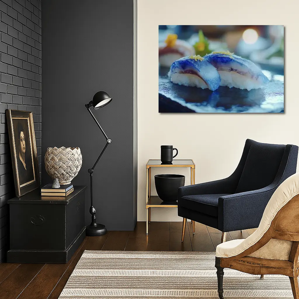 Blue Nigiri Sushi On Dark Slate – Wall Art