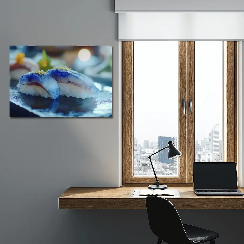 Blue Nigiri Sushi On Dark Slate – Wall Art