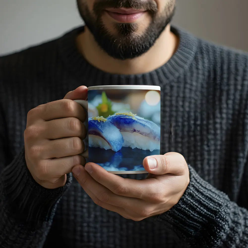 Blue Nigiri Sushi On Dark Slate – Mugs