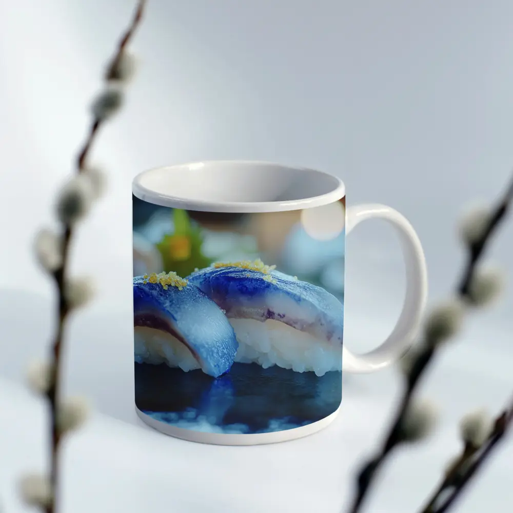 Blue Nigiri Sushi On Dark Slate – Mugs