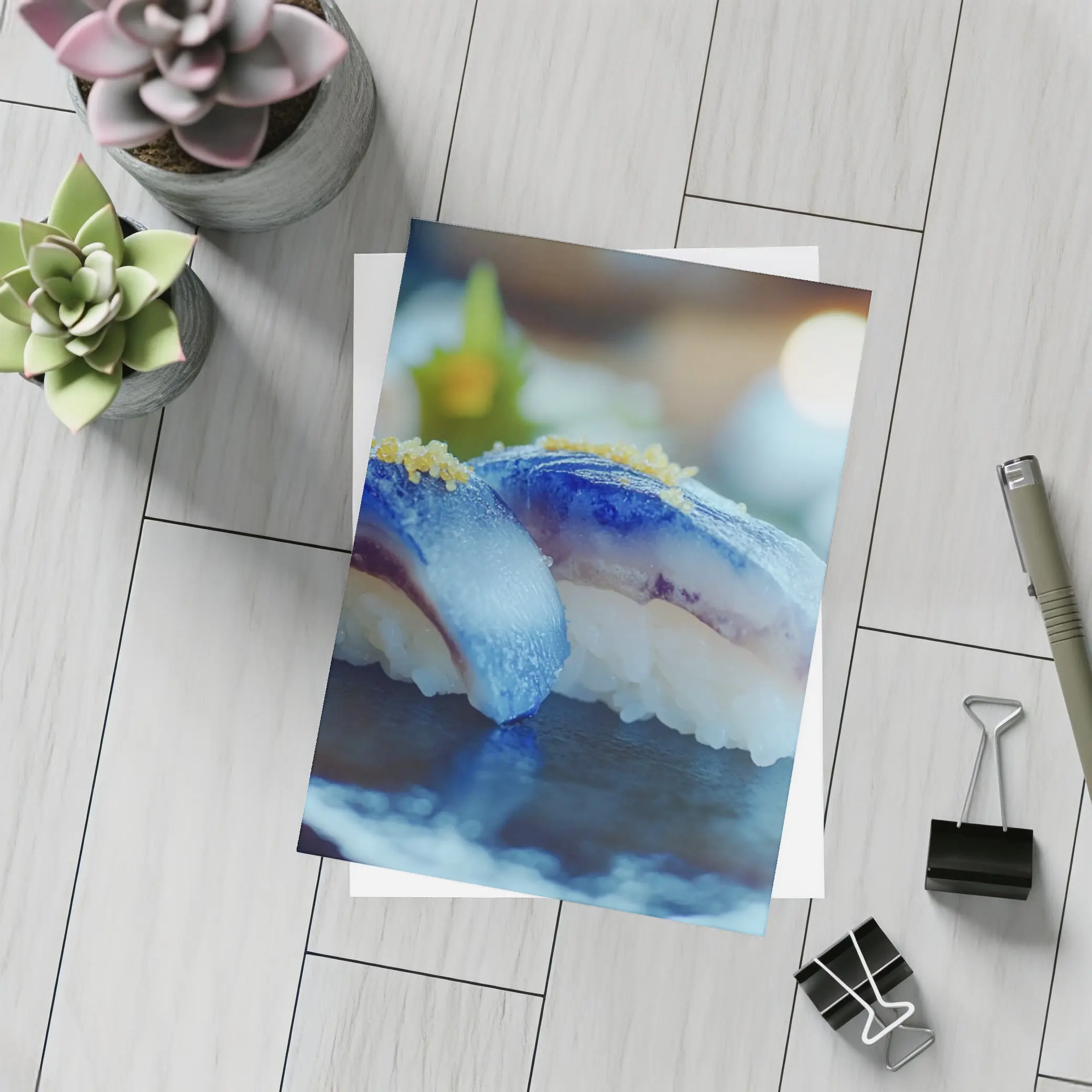 Blue Nigiri Sushi On Dark Slate – Postcards