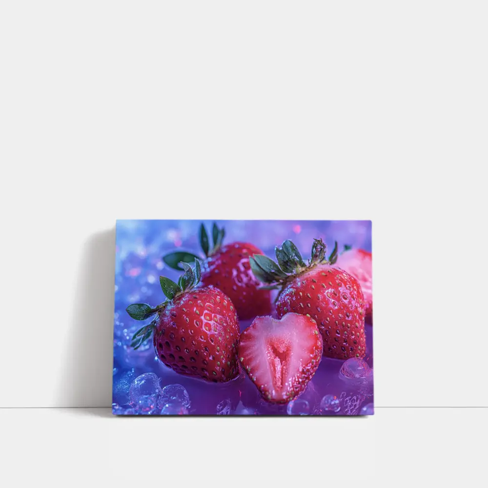 Fresh Strawberries on Blue Purple Background – Wall Art