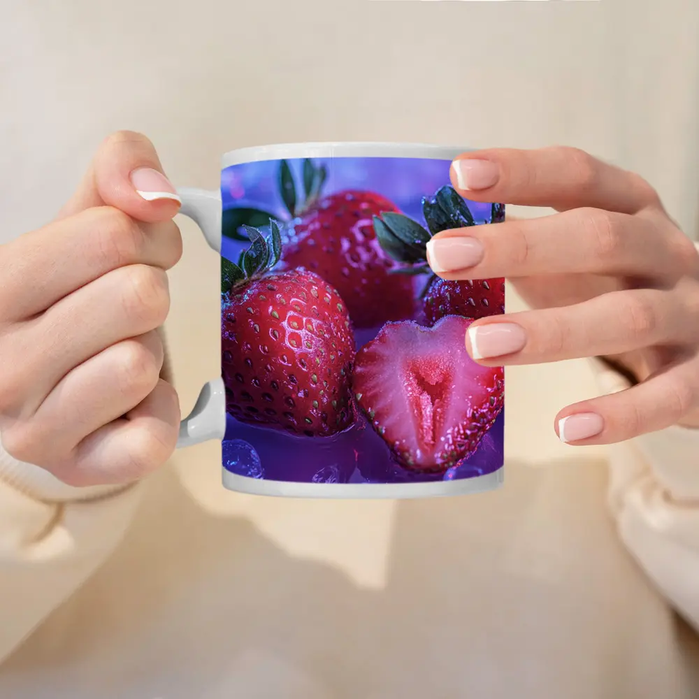 Fresh Strawberries on Blue Purple Background – Mugs