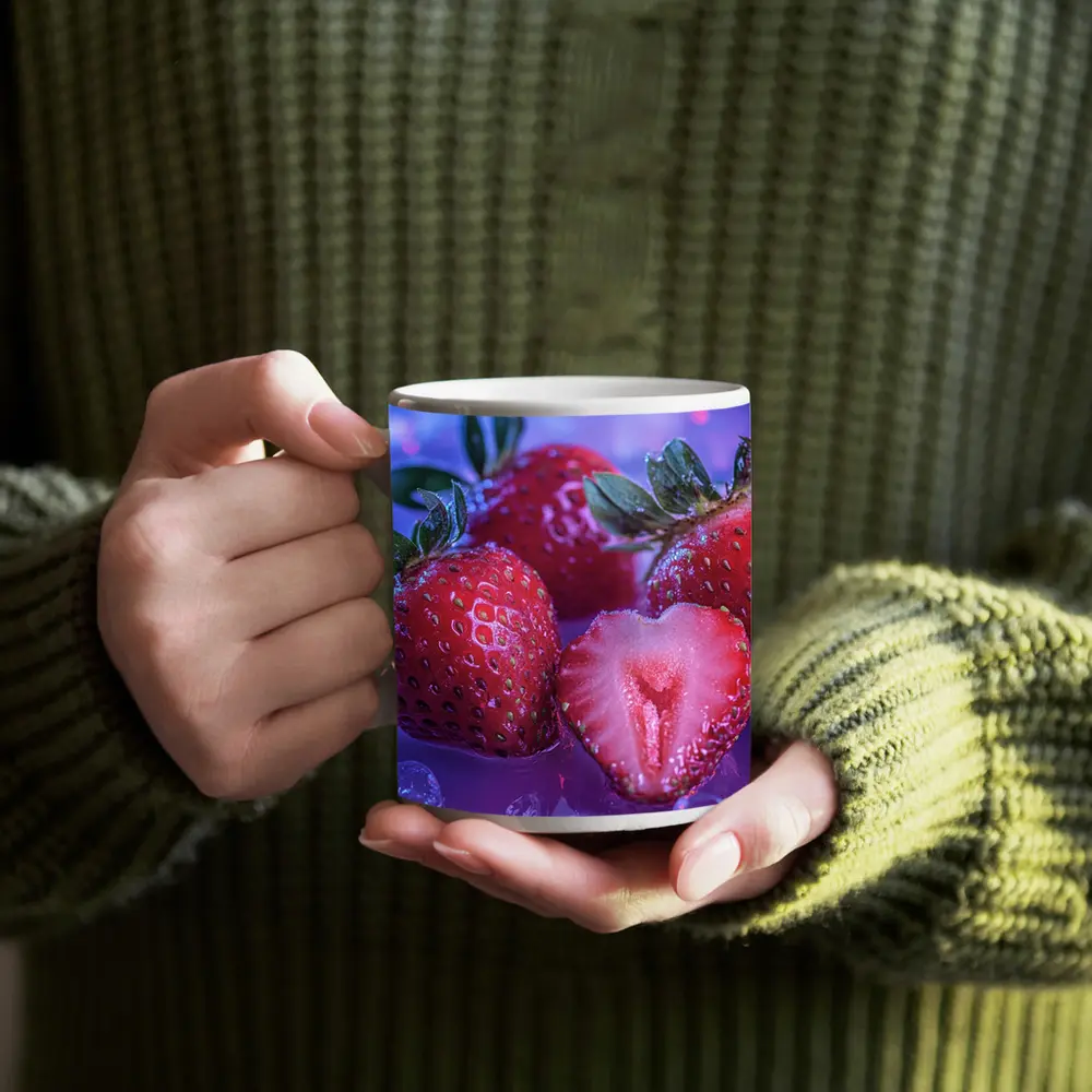 Fresh Strawberries on Blue Purple Background – Mugs