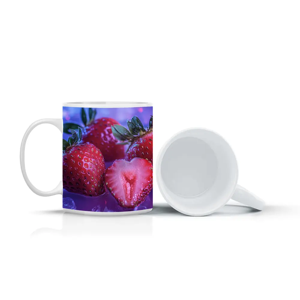 Fresh Strawberries on Blue Purple Background – Mugs