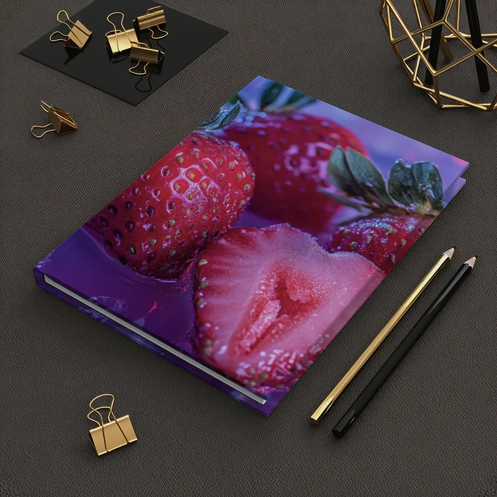 Fresh Strawberries on Blue Purple Background – Notebooks