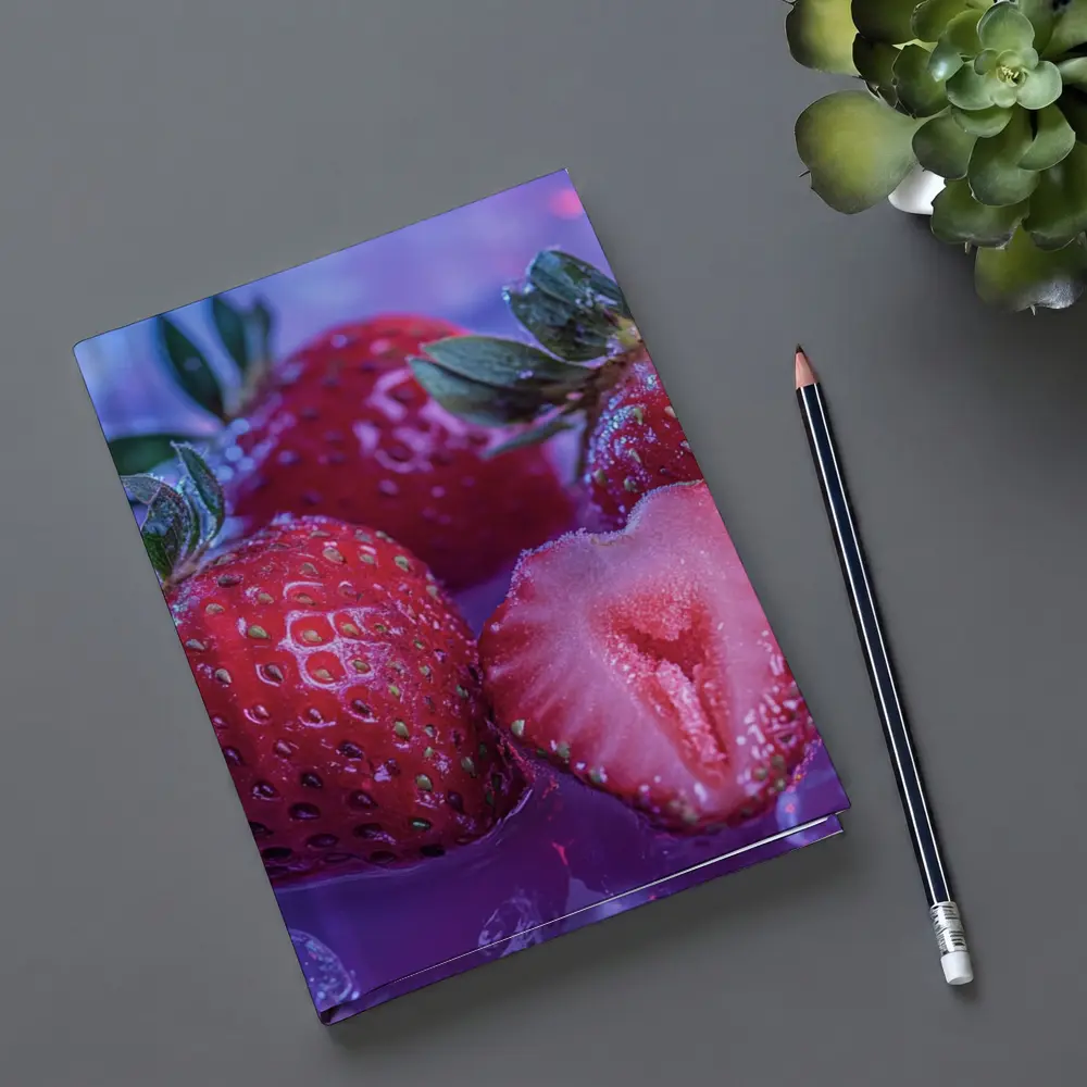 Fresh Strawberries on Blue Purple Background – Notebooks