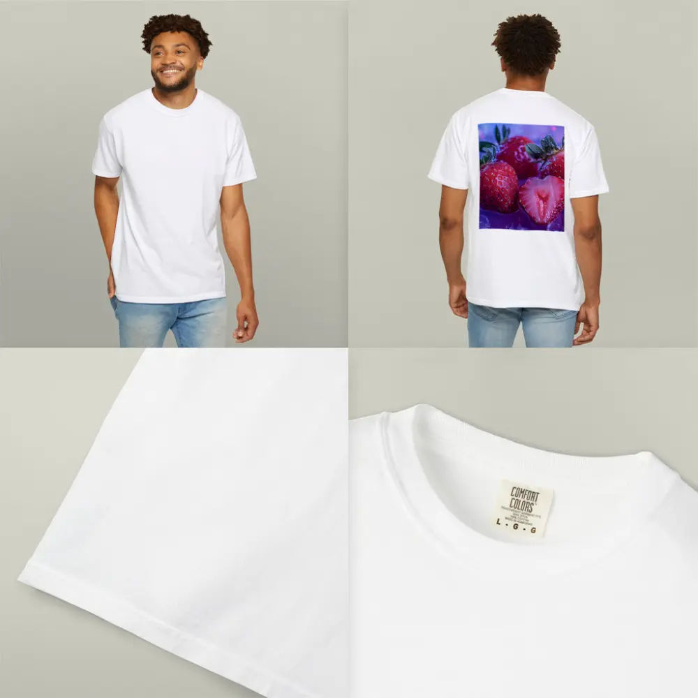 Fresh Strawberries on Blue Purple Background – T-Shirts