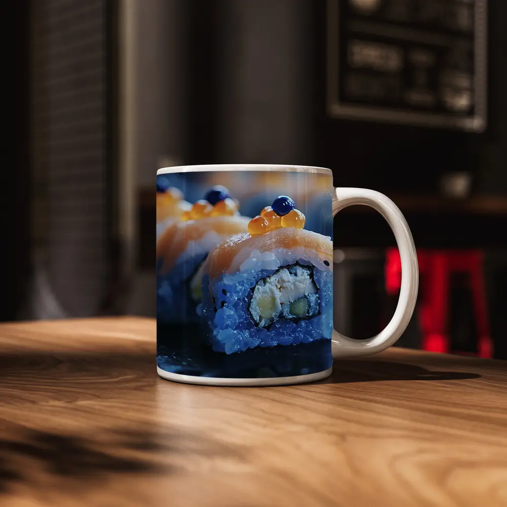 Salmon Sushi Roll With Caviar Close Up – Mugs