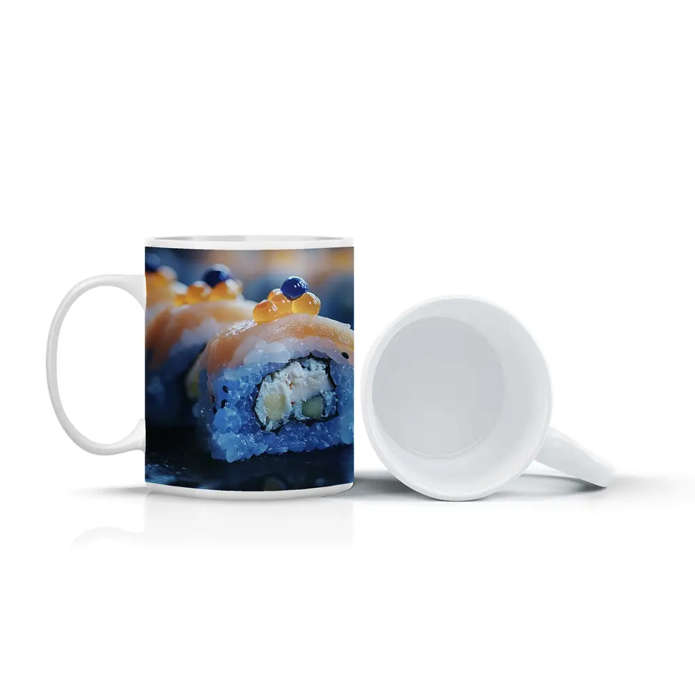 Salmon Sushi Roll With Caviar Close Up – Mugs