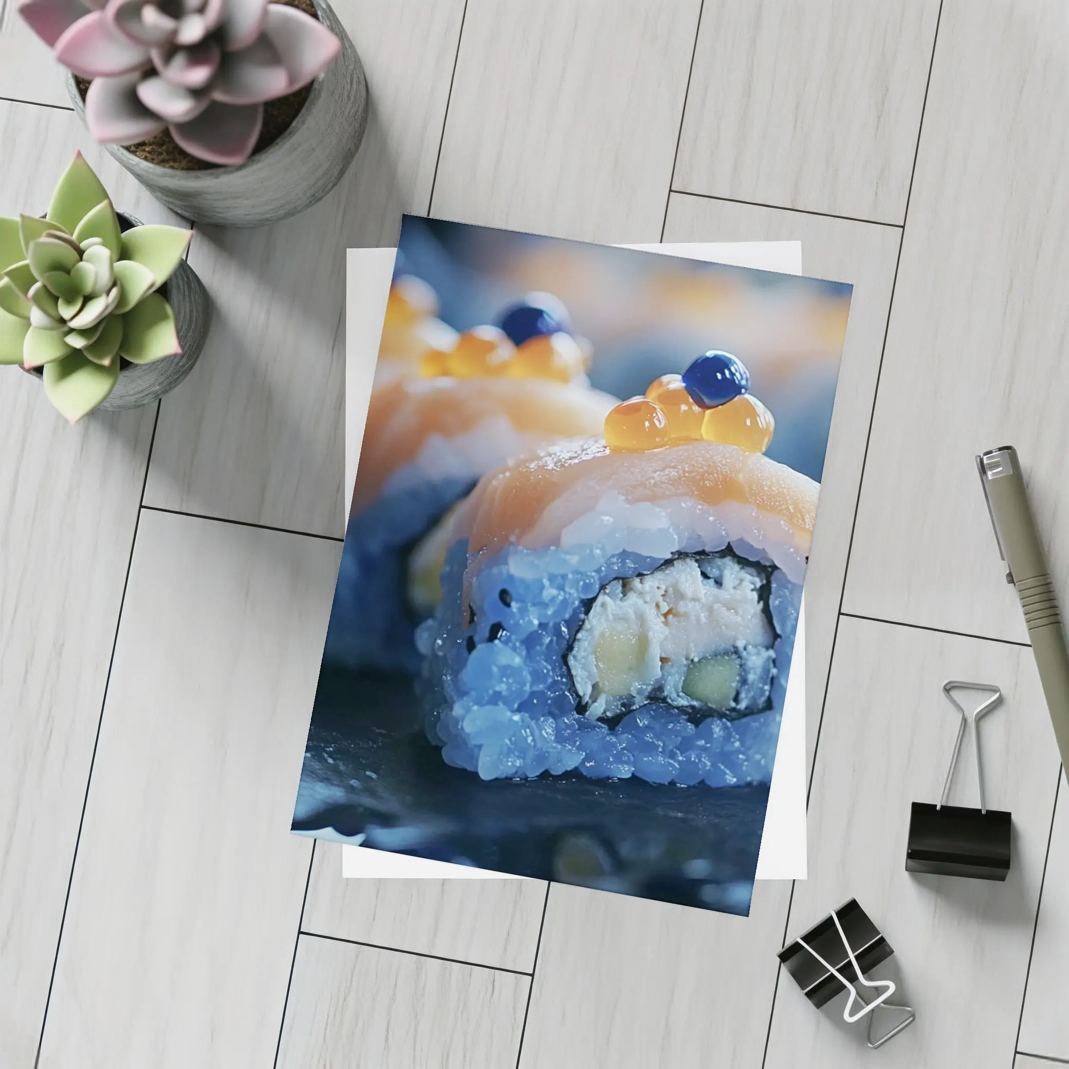 Salmon Sushi Roll With Caviar Close Up – Postcards