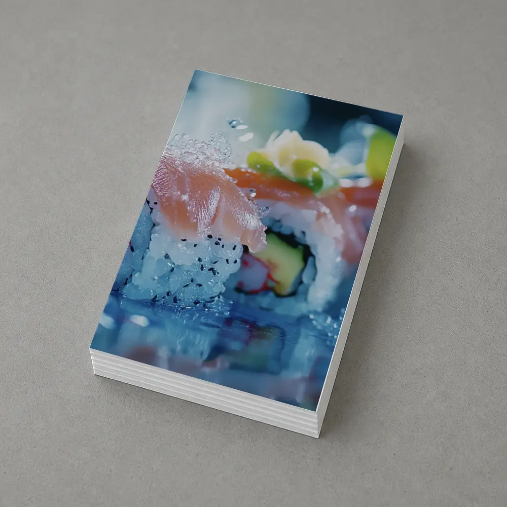 Salmon Sushi Rolls Blue Water Splash – Postcards