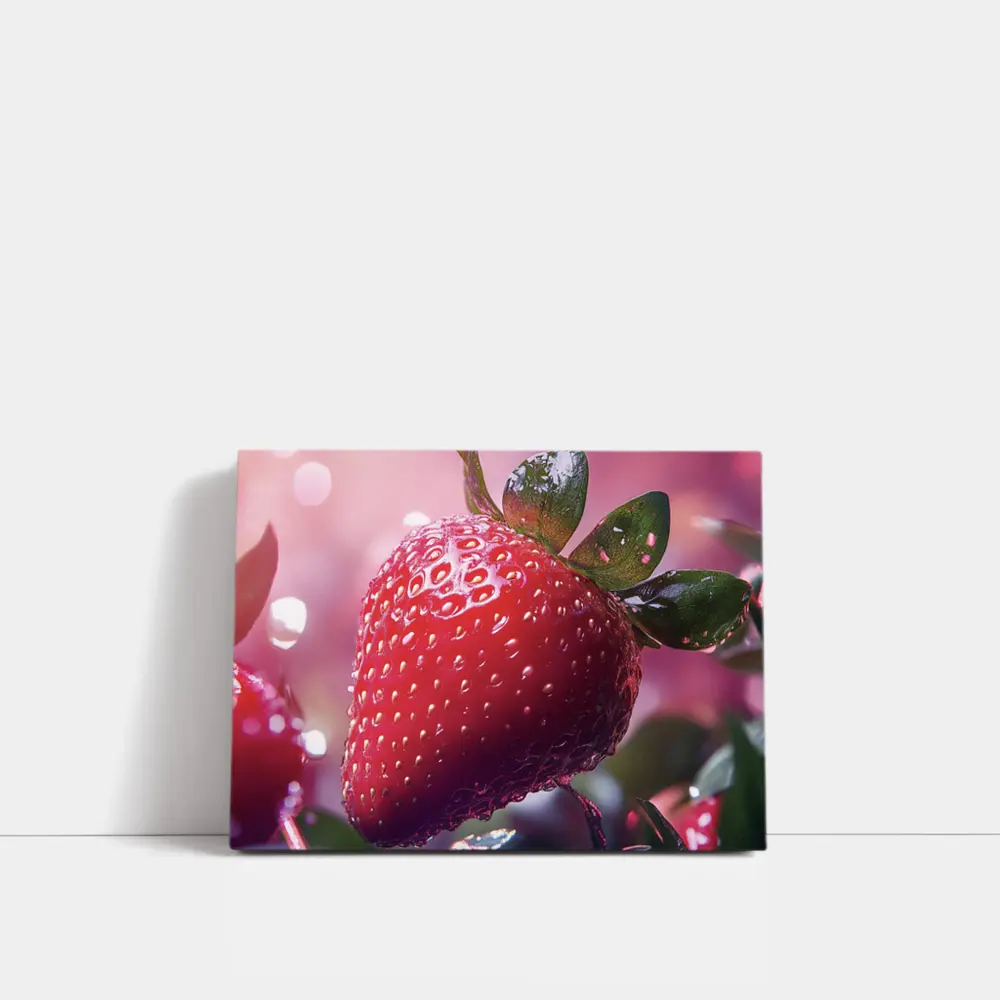 Red Strawberry Close Up Pink Bokeh Background – Wall Art