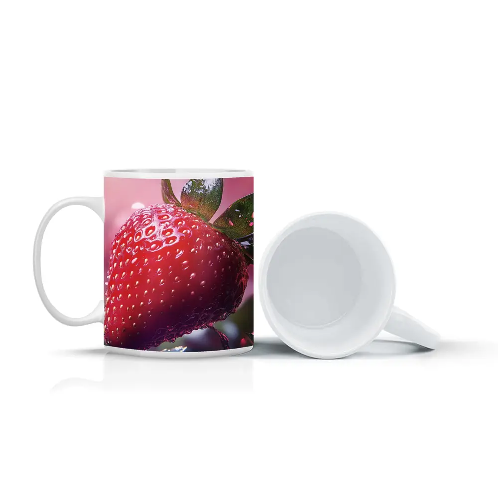 Red Strawberry Close Up Pink Bokeh Background – Mugs