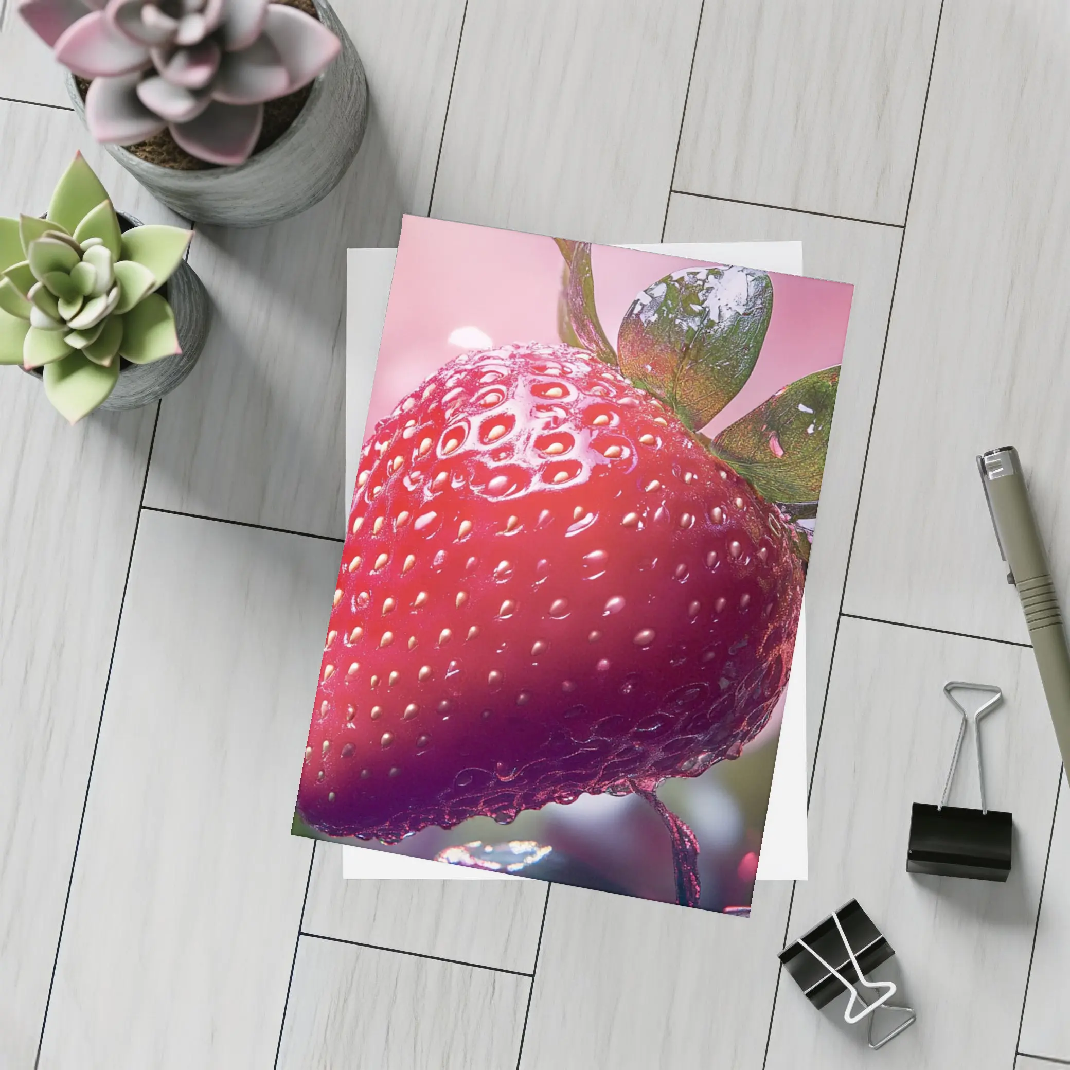 Red Strawberry Close Up Pink Bokeh Background – Postcards