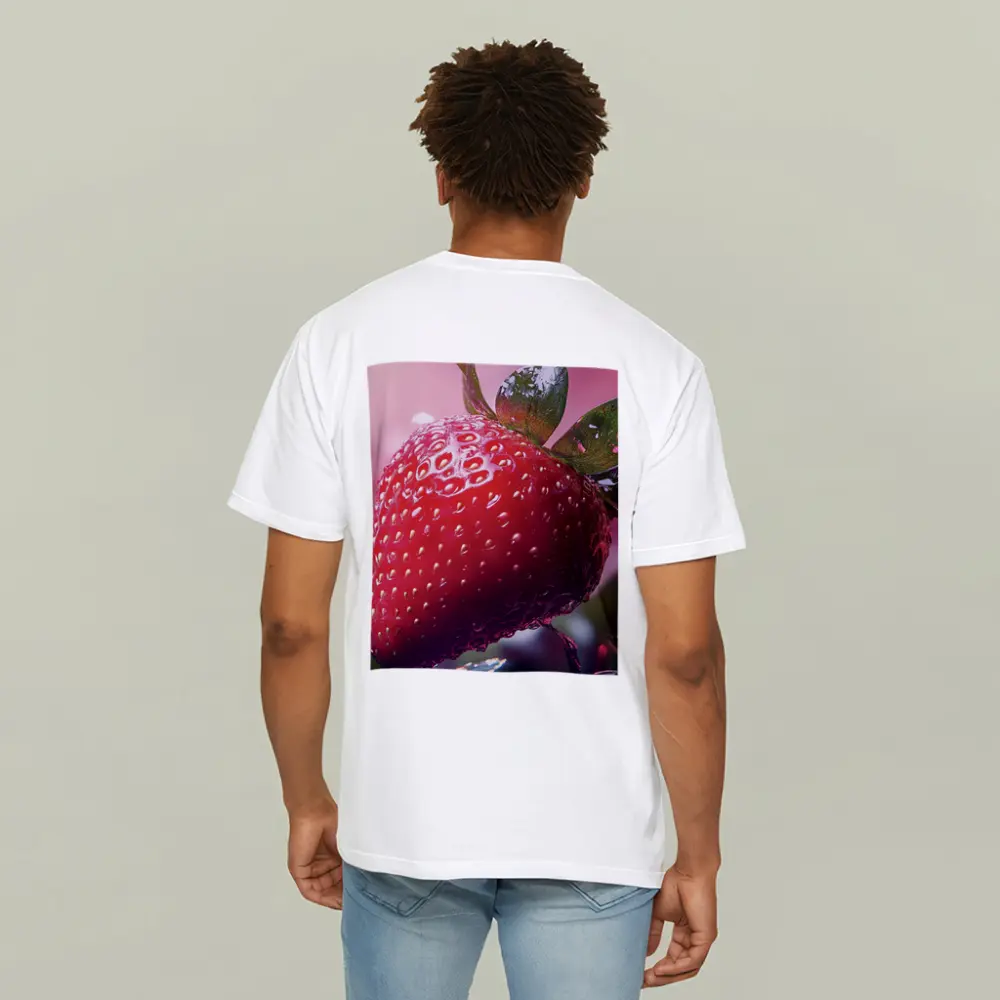 Red Strawberry Close Up Pink Bokeh Background – T-Shirts