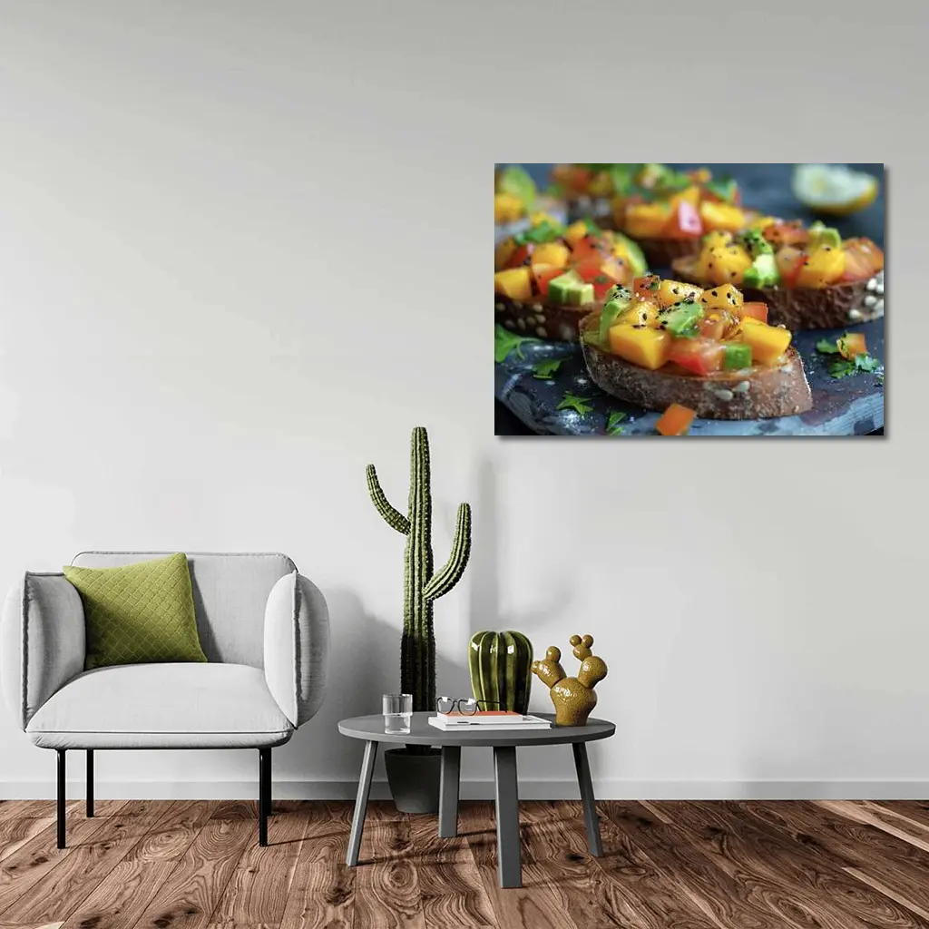 Mango Avocado Bruschetta on Rustic Board – Wall Art
