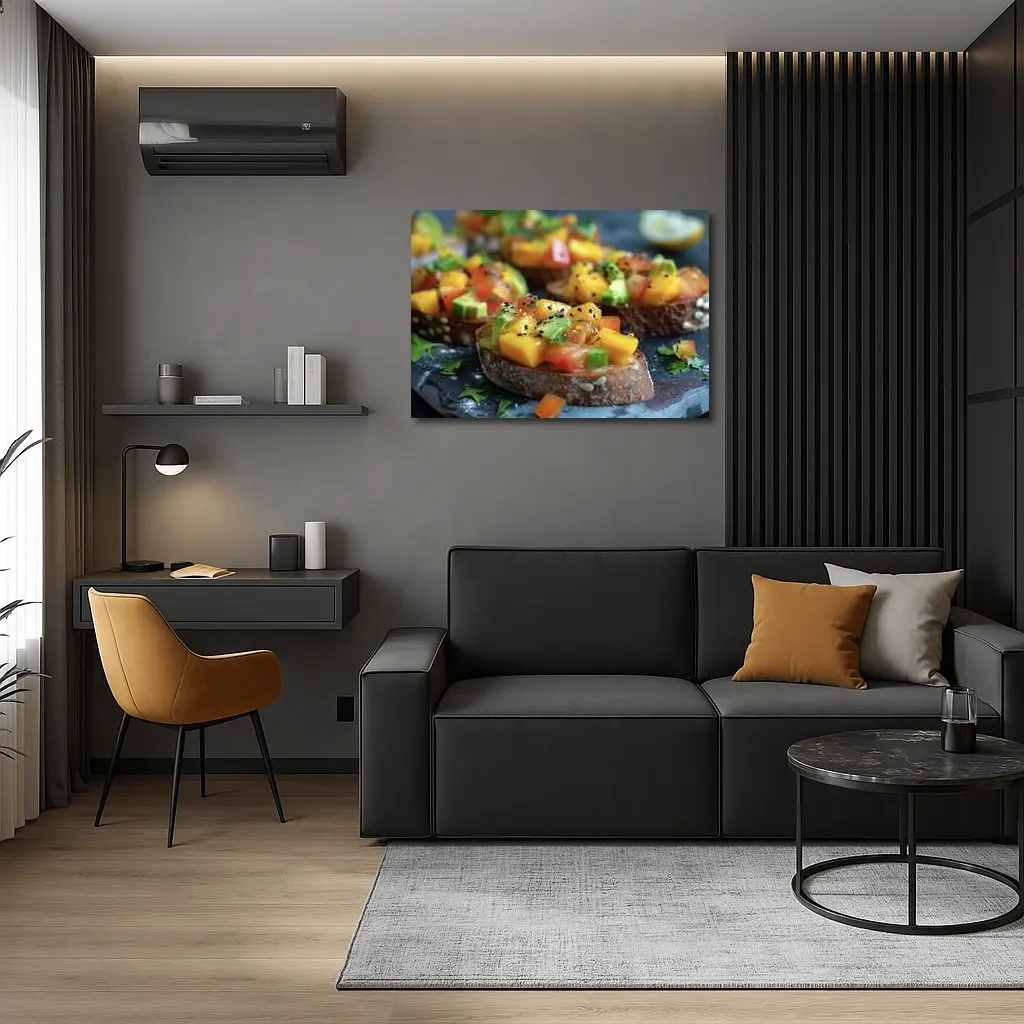 Mango Avocado Bruschetta on Rustic Board – Wall Art