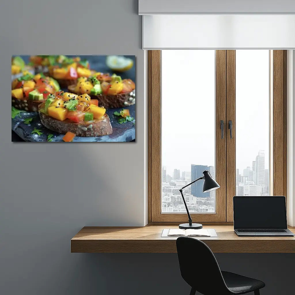 Mango Avocado Bruschetta on Rustic Board – Wall Art