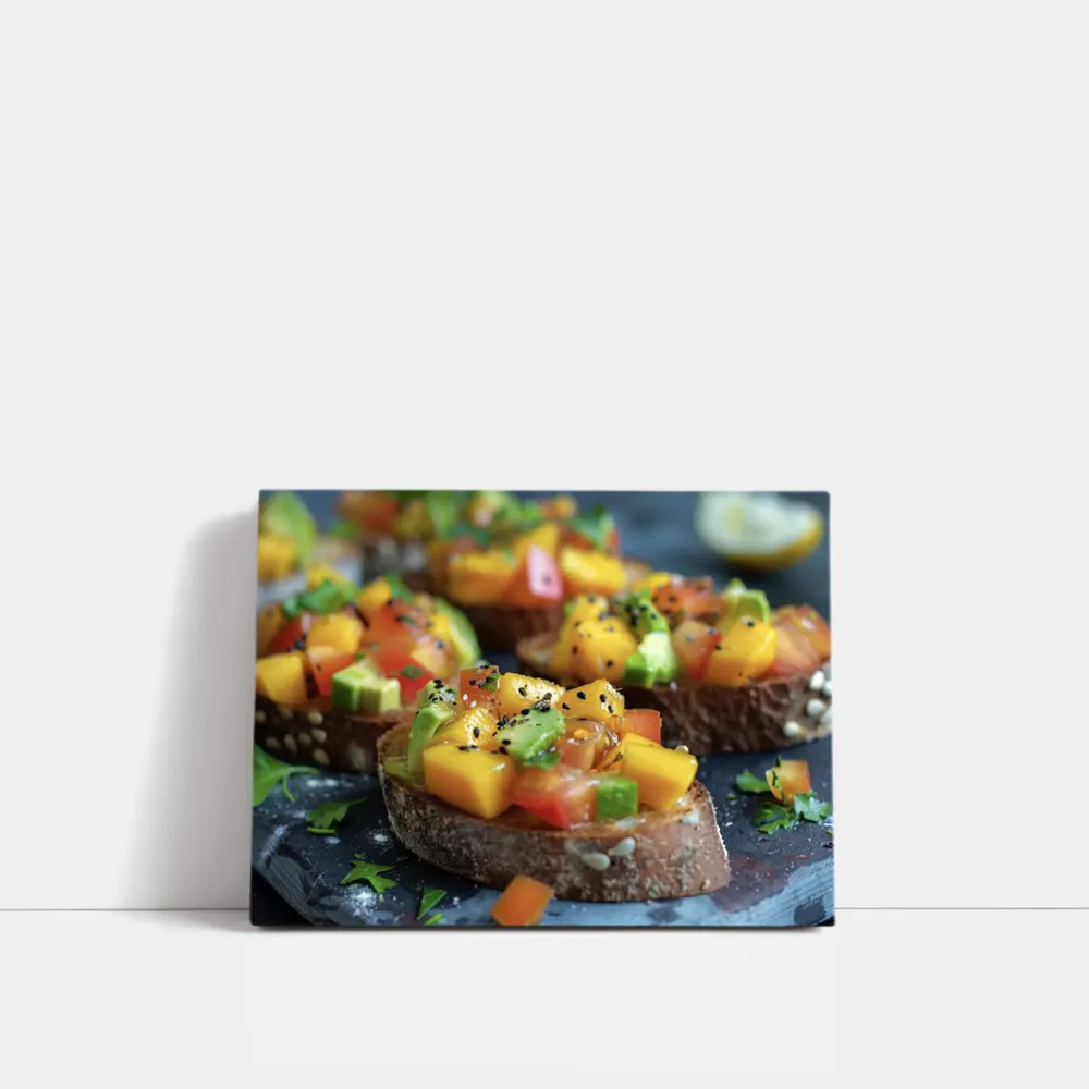 Mango Avocado Bruschetta on Rustic Board – Wall Art