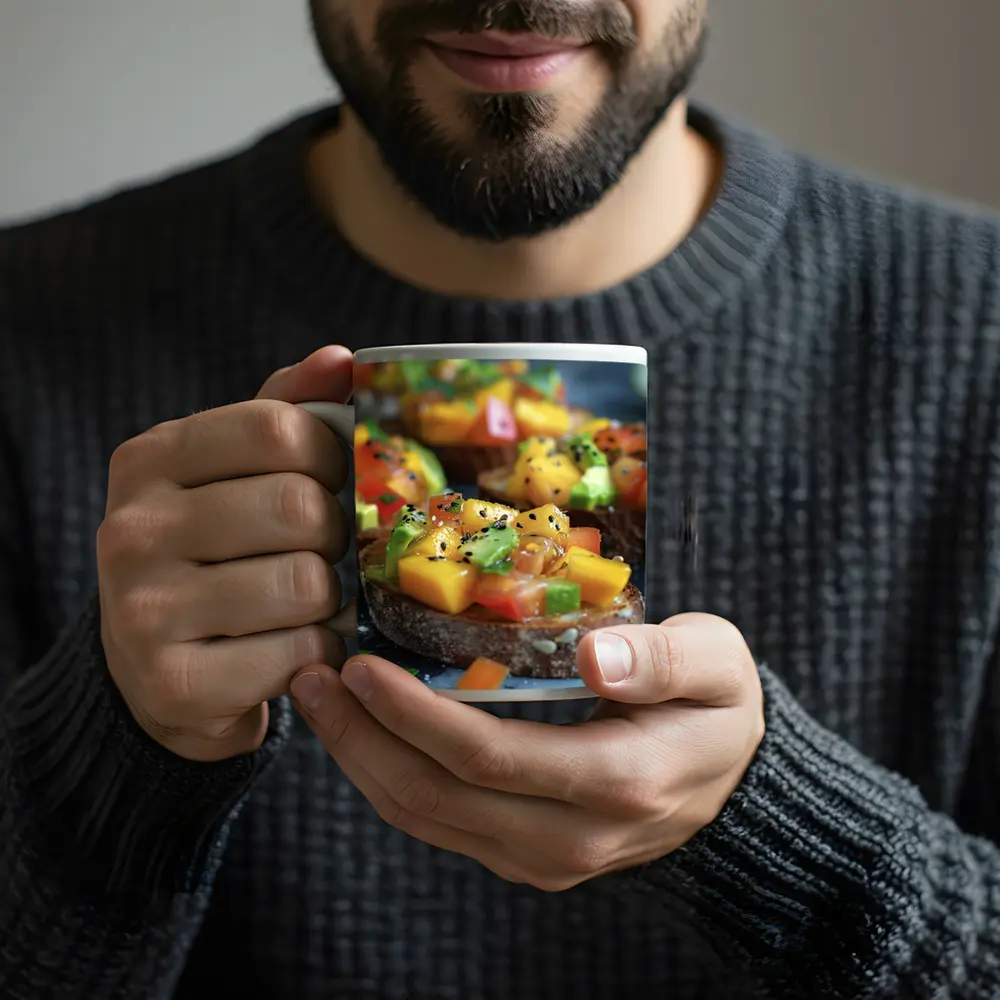 Mango Avocado Bruschetta on Rustic Board – Mugs