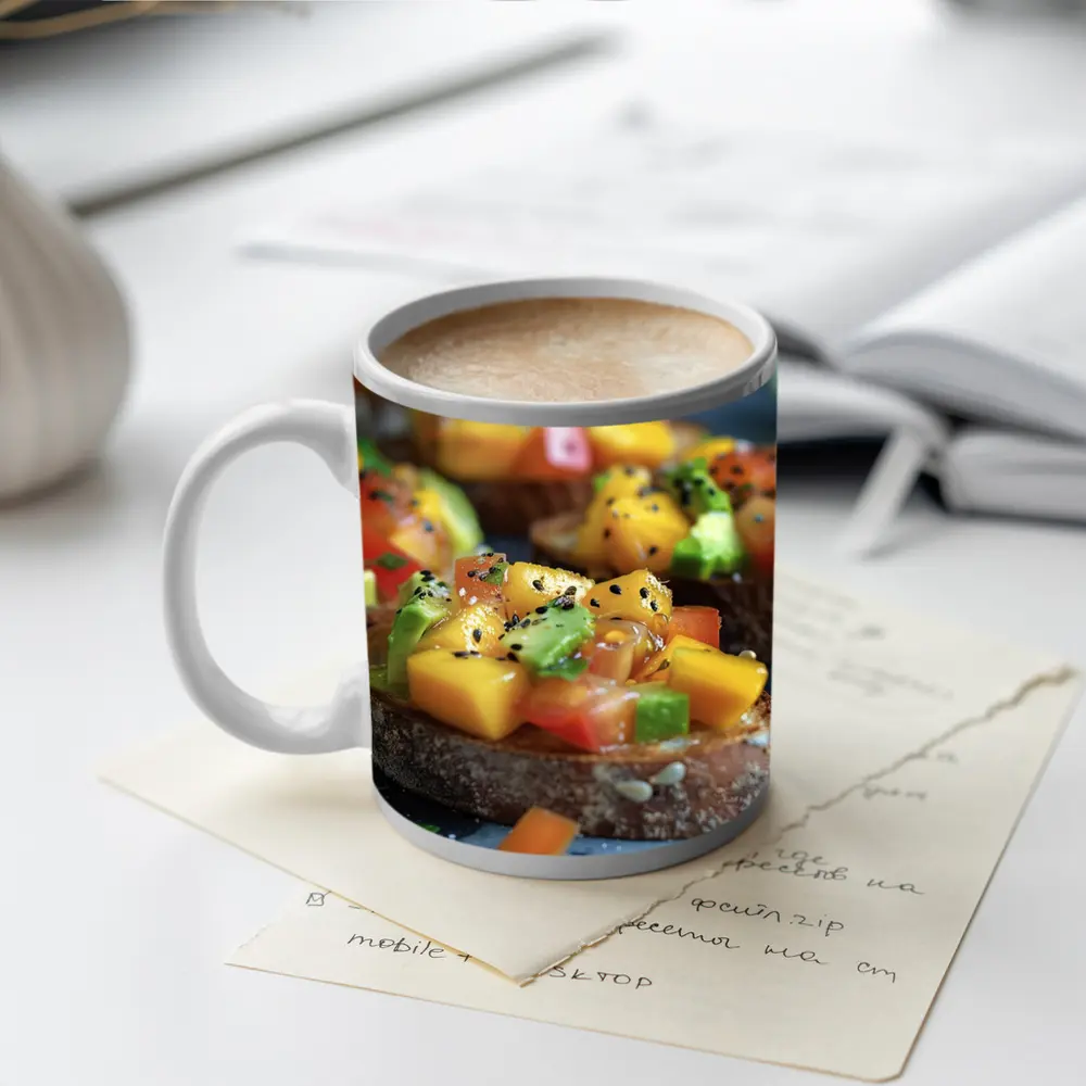 Mango Avocado Bruschetta on Rustic Board – Mugs