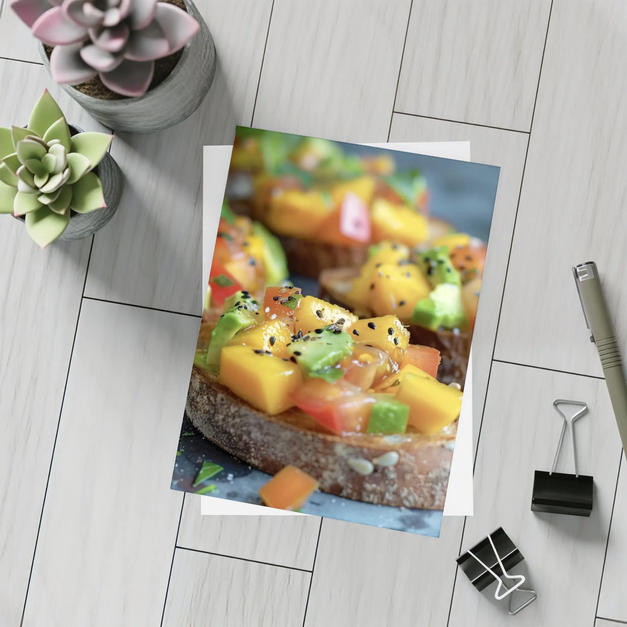Mango Avocado Bruschetta on Rustic Board – Postcards
