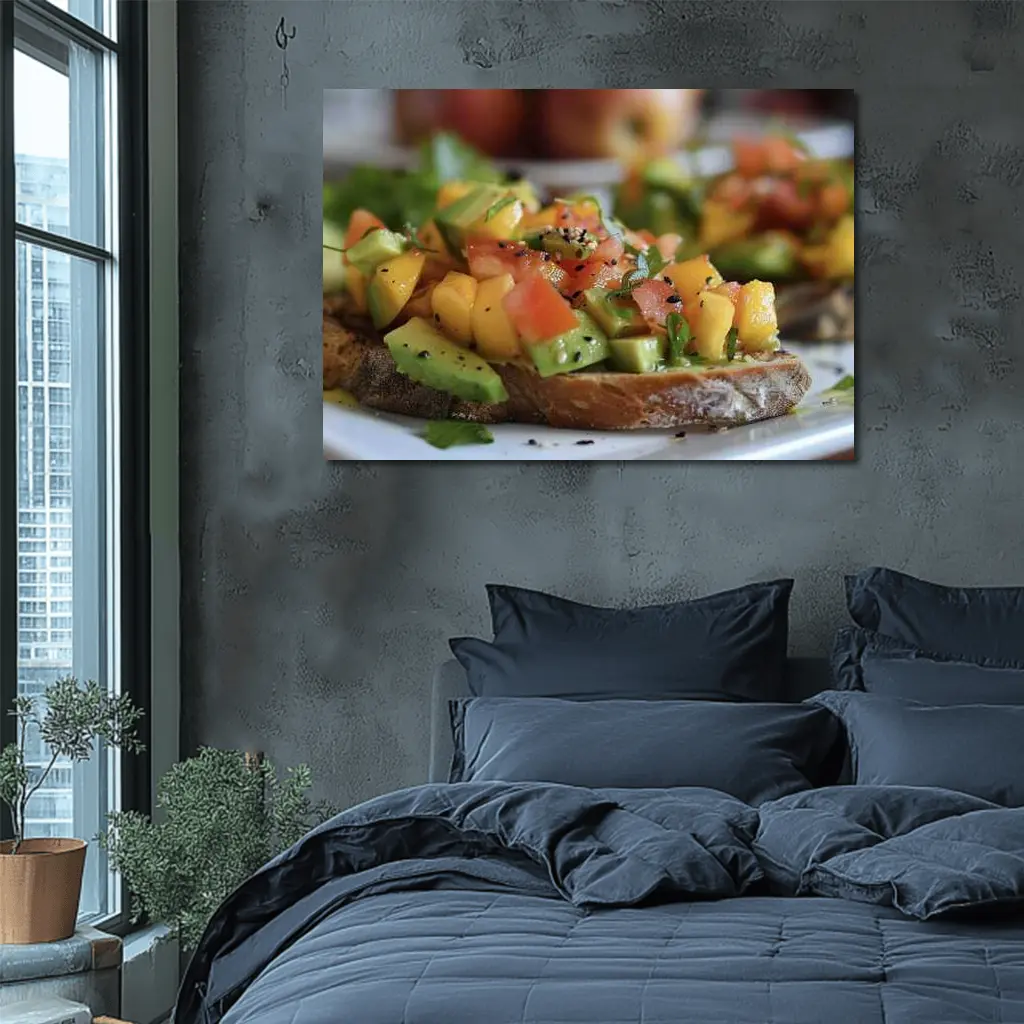 Avocado Mango Tomato Toast Close Up – Wall Art