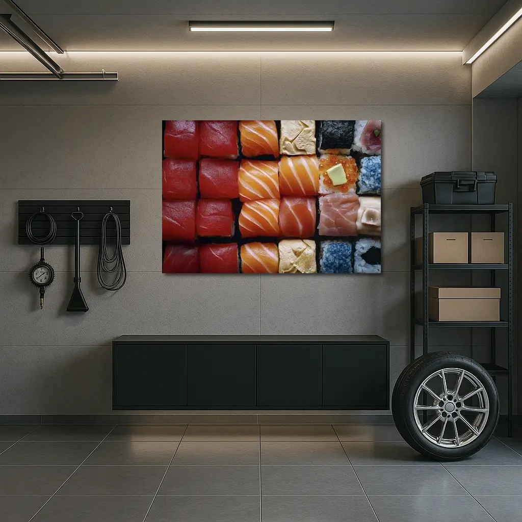Fresh Sushi Rolls Close Up Overhead View – Wall Art