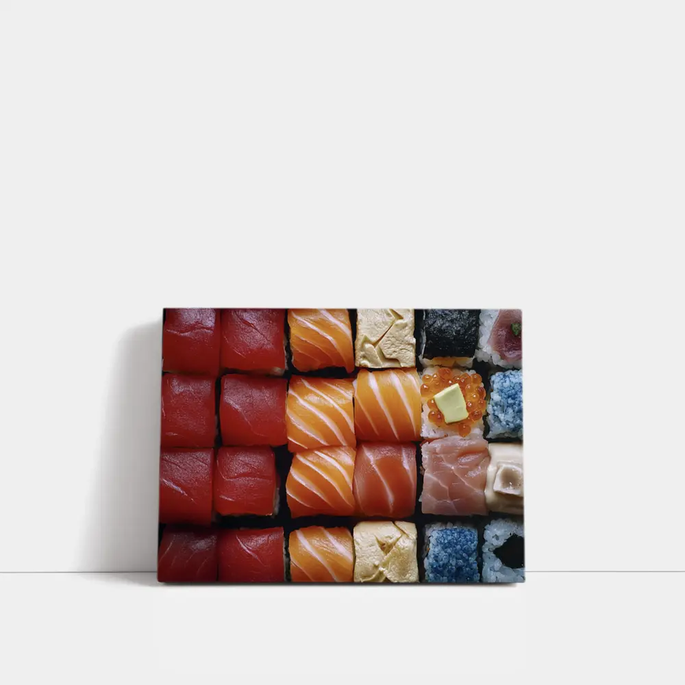 Fresh Sushi Rolls Close Up Overhead View – Wall Art