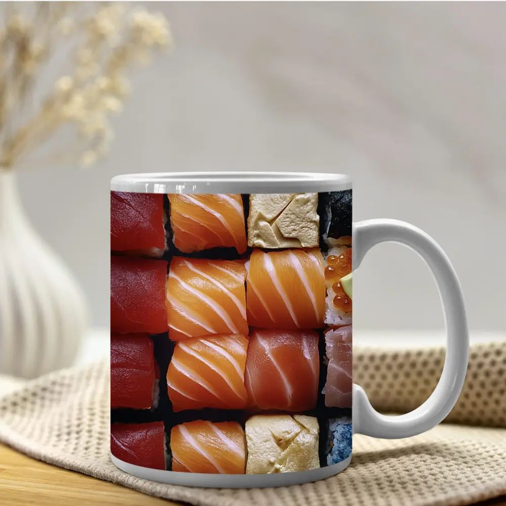 Fresh Sushi Rolls Close Up Overhead View – Mugs