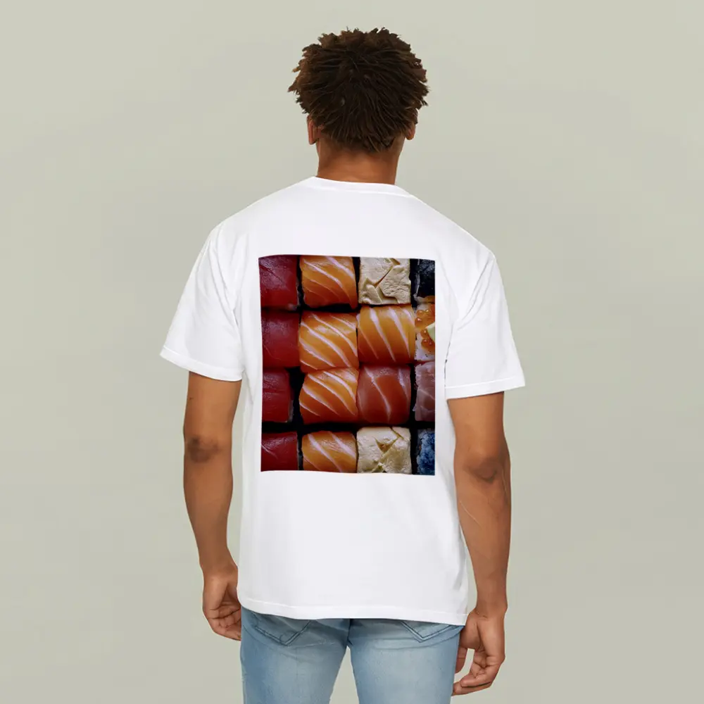 Fresh Sushi Rolls Close Up Overhead View – T-Shirts