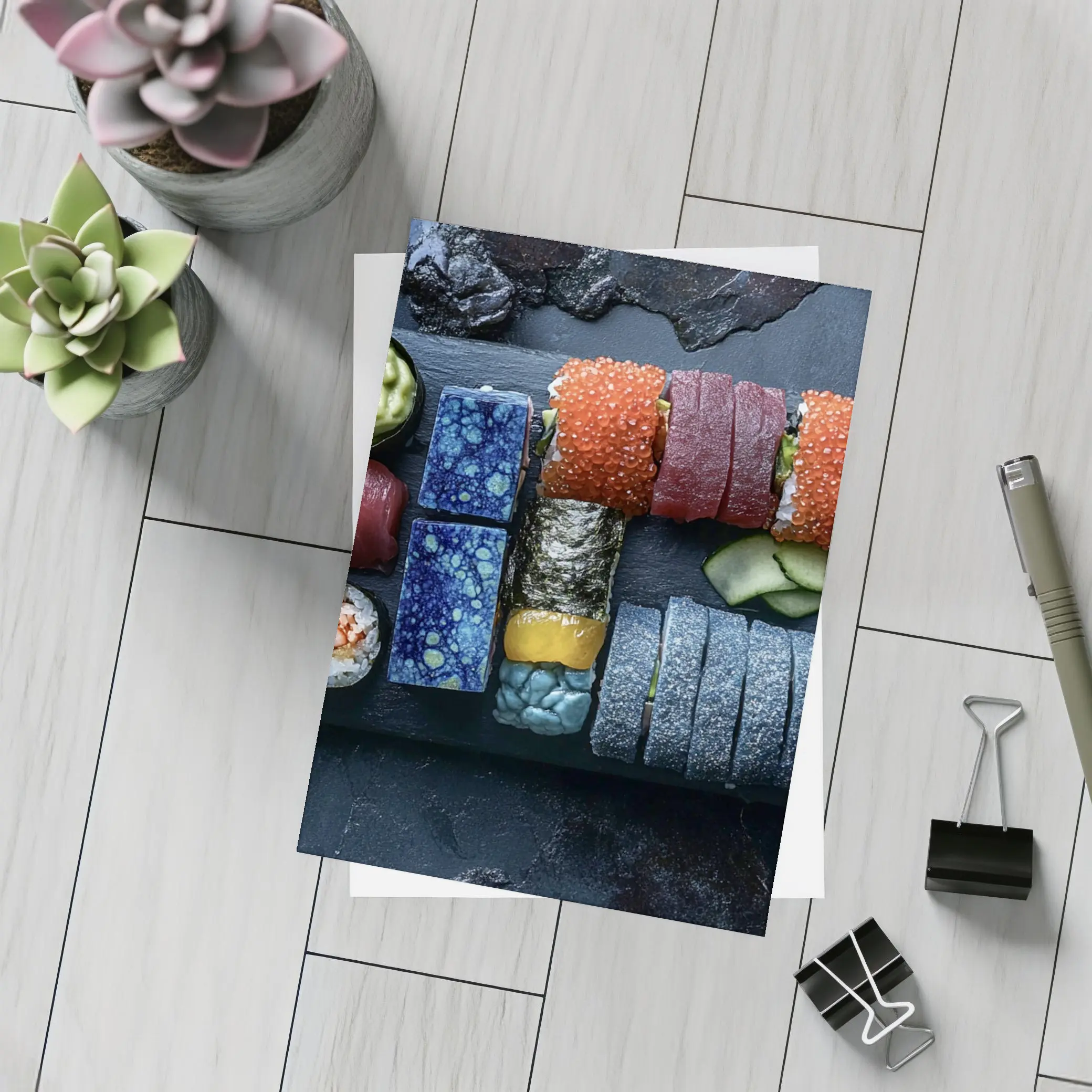 Sushi Platter Spread On Dark Slate – Postcards