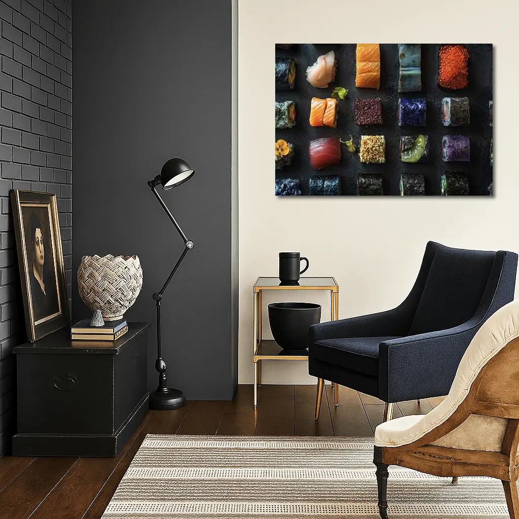 Assorted Sushi Rolls Dark Stone Background – Wall Art