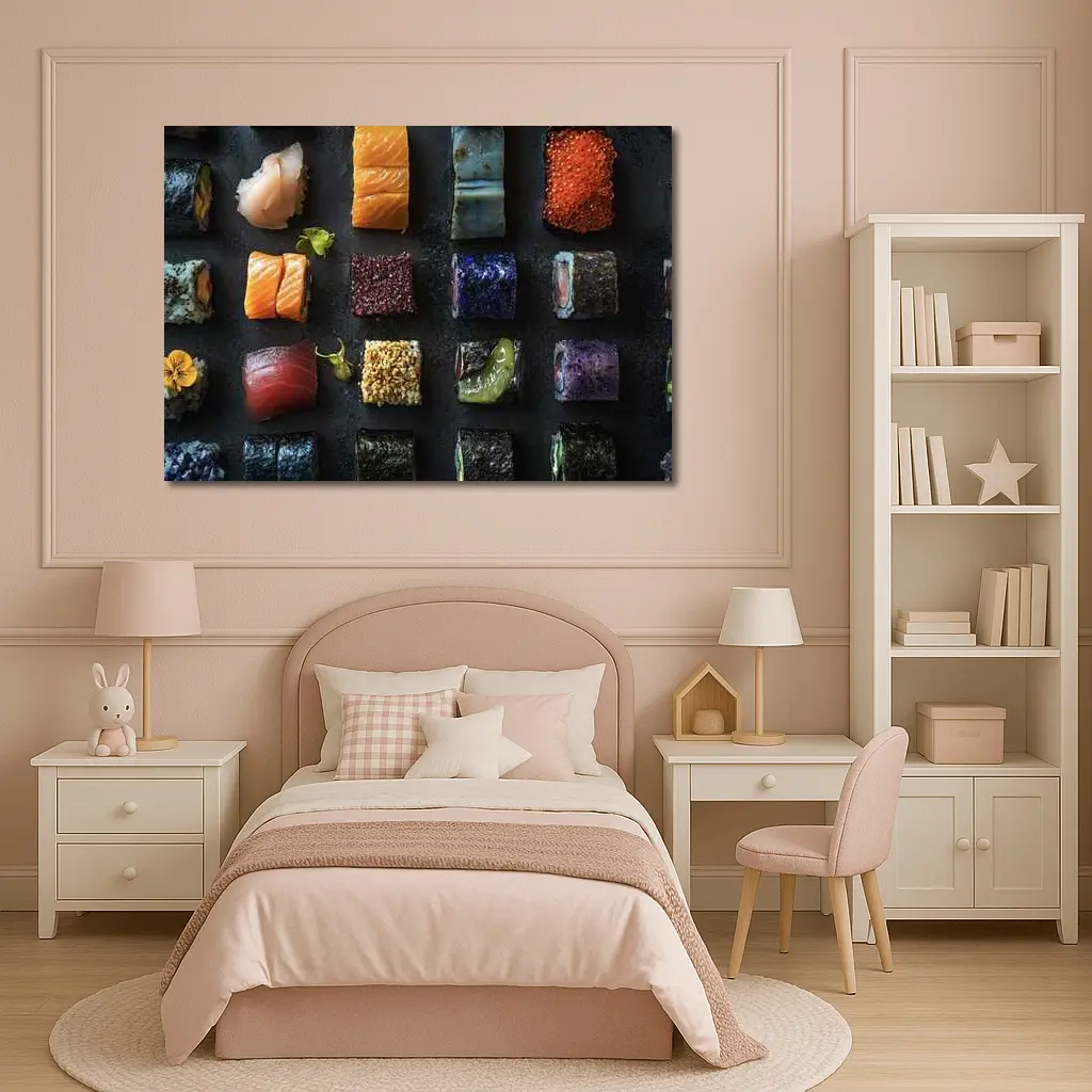 Assorted Sushi Rolls Dark Stone Background – Wall Art