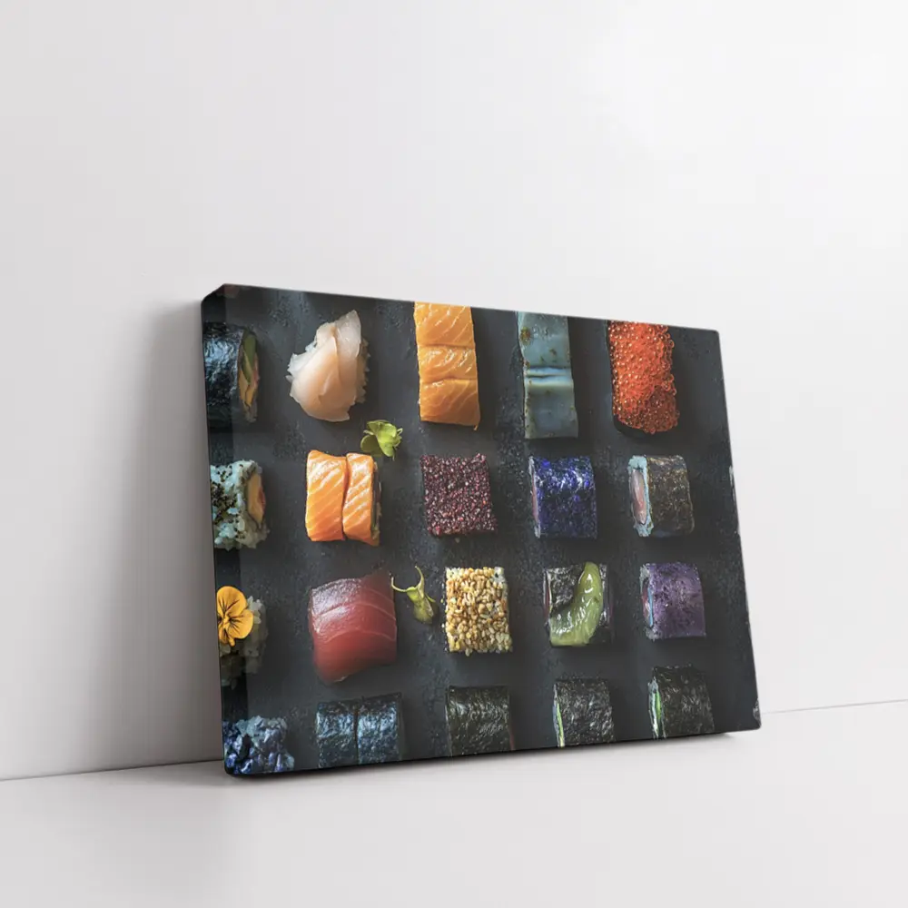 Assorted Sushi Rolls Dark Stone Background – Wall Art