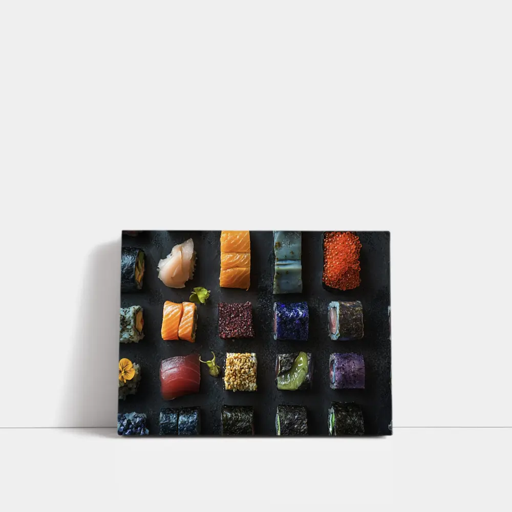 Assorted Sushi Rolls Dark Stone Background – Wall Art