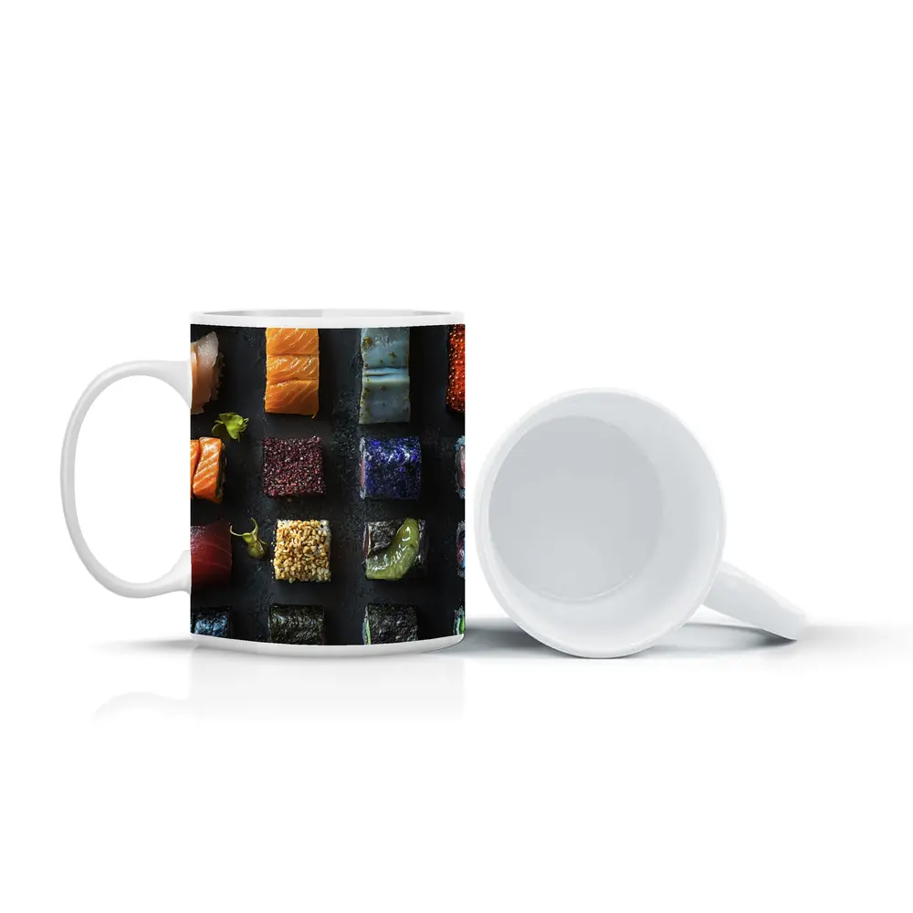 Assorted Sushi Rolls Dark Stone Background – Mugs