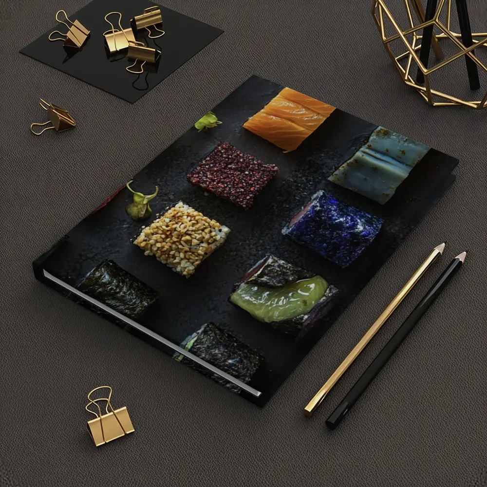 Assorted Sushi Rolls Dark Stone Background – Notebooks