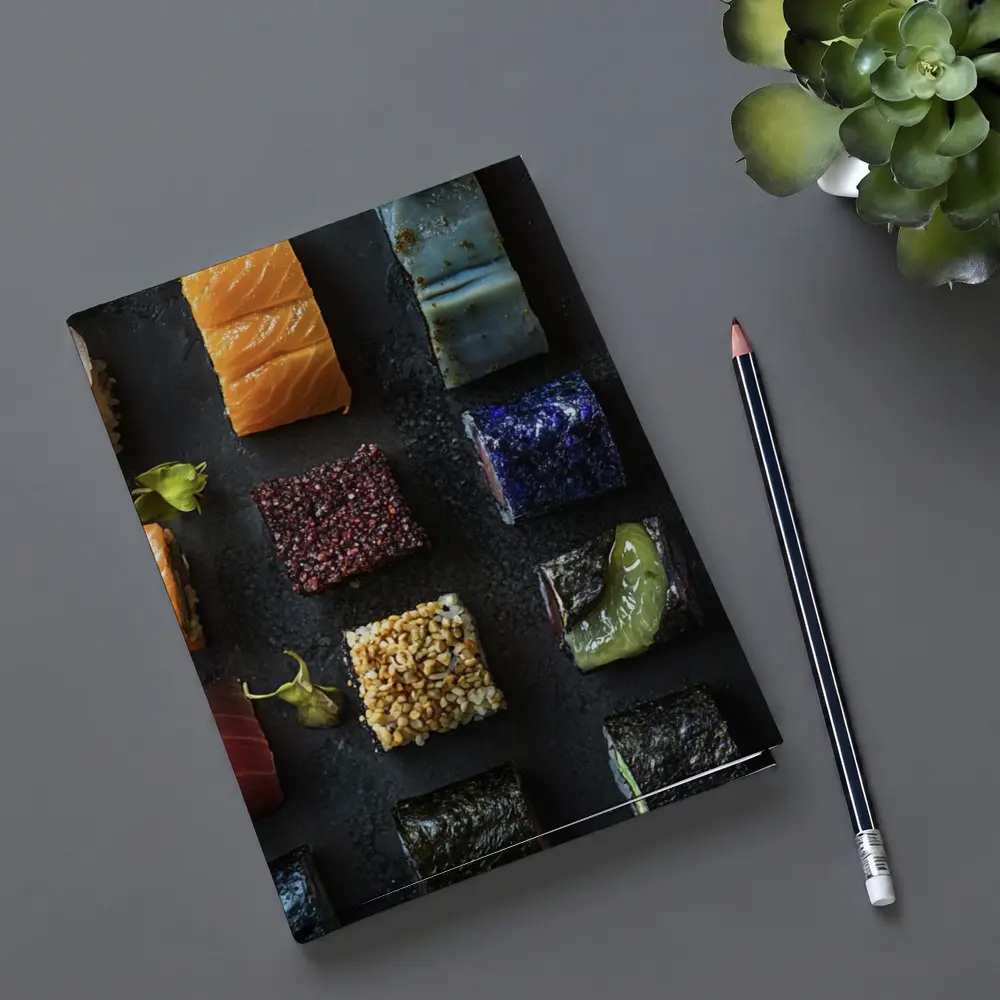 Assorted Sushi Rolls Dark Stone Background – Notebooks