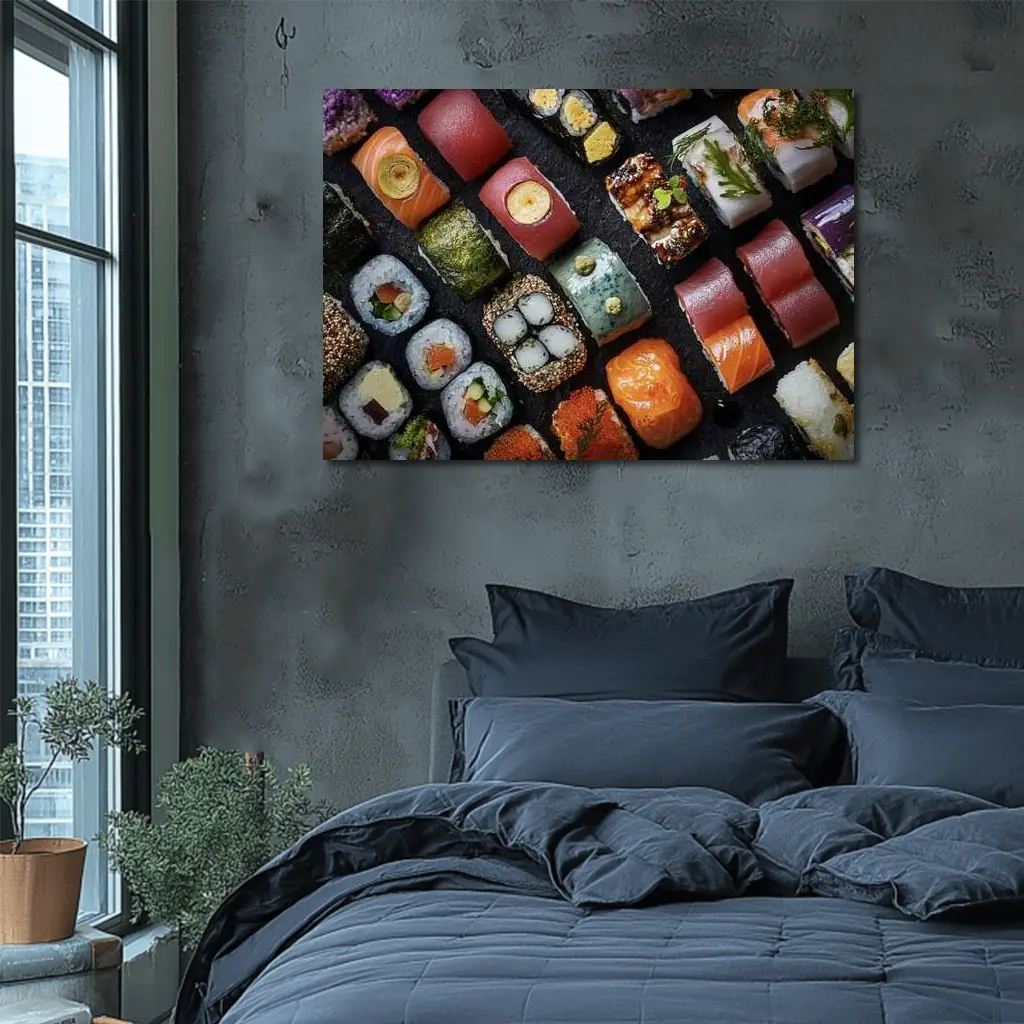 Assorted Sushi Platter Dark Stone Background – Wall Art