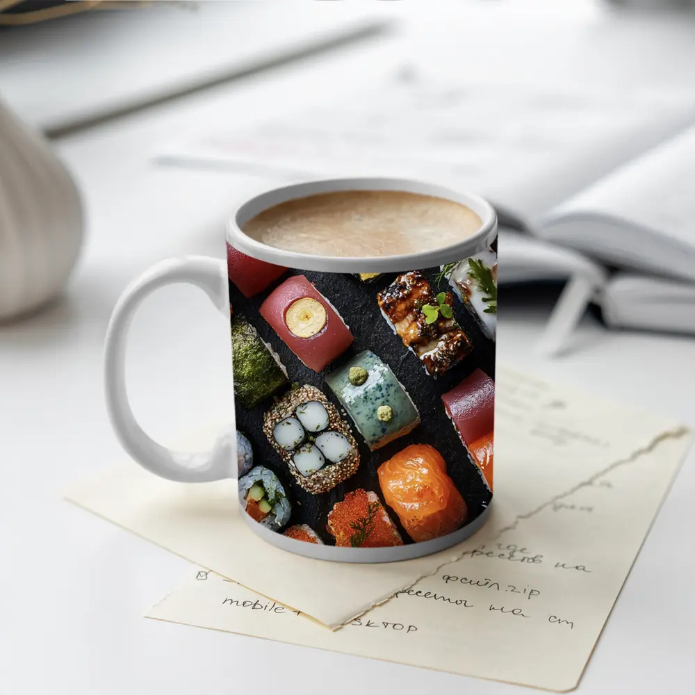Assorted Sushi Platter Dark Stone Background – Mugs