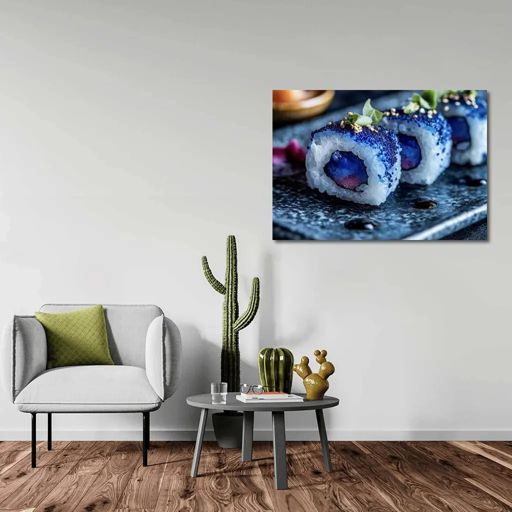 Blue Caviar Sushi Rolls Dark Stone Plate – Wall Art