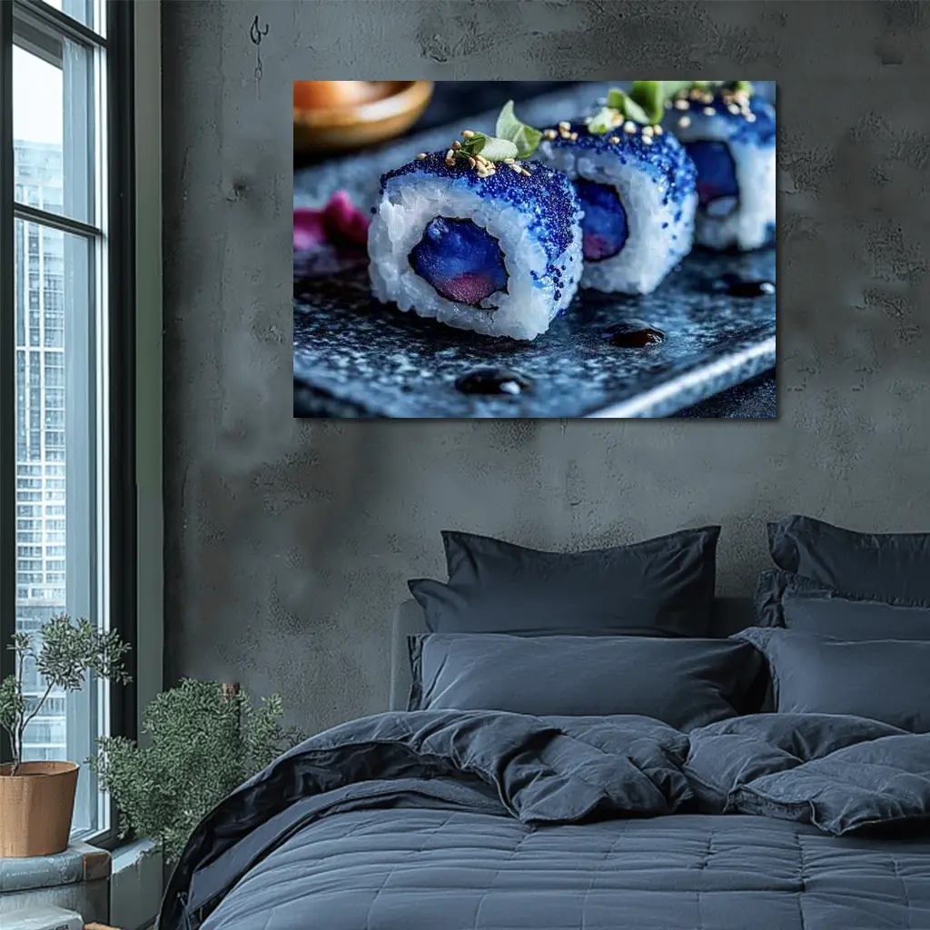 Blue Caviar Sushi Rolls Dark Stone Plate – Wall Art